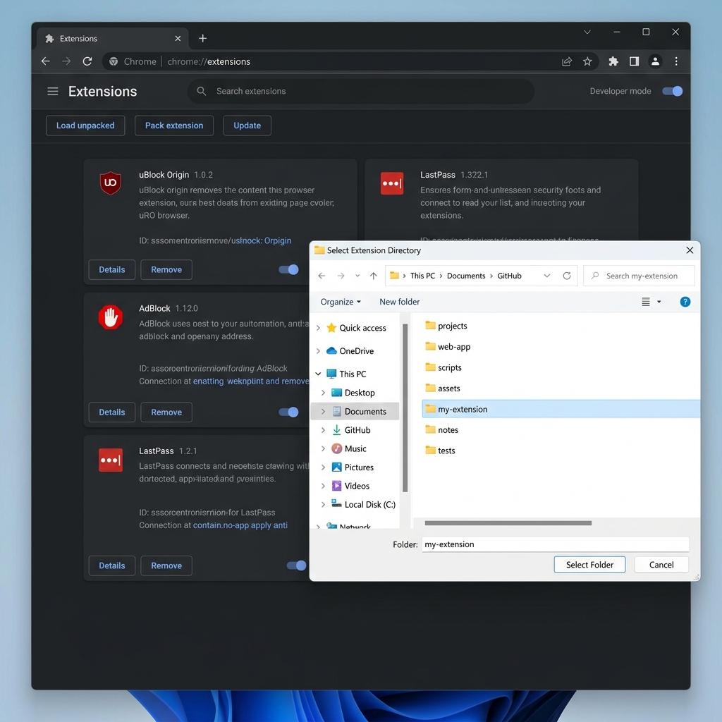 解凍したフォルダを選択してChromeに読み込む